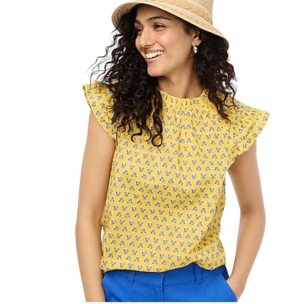 J. Crew NWT Flutter-Sleeve Short Sleeve Top Blouse Solar Yellow